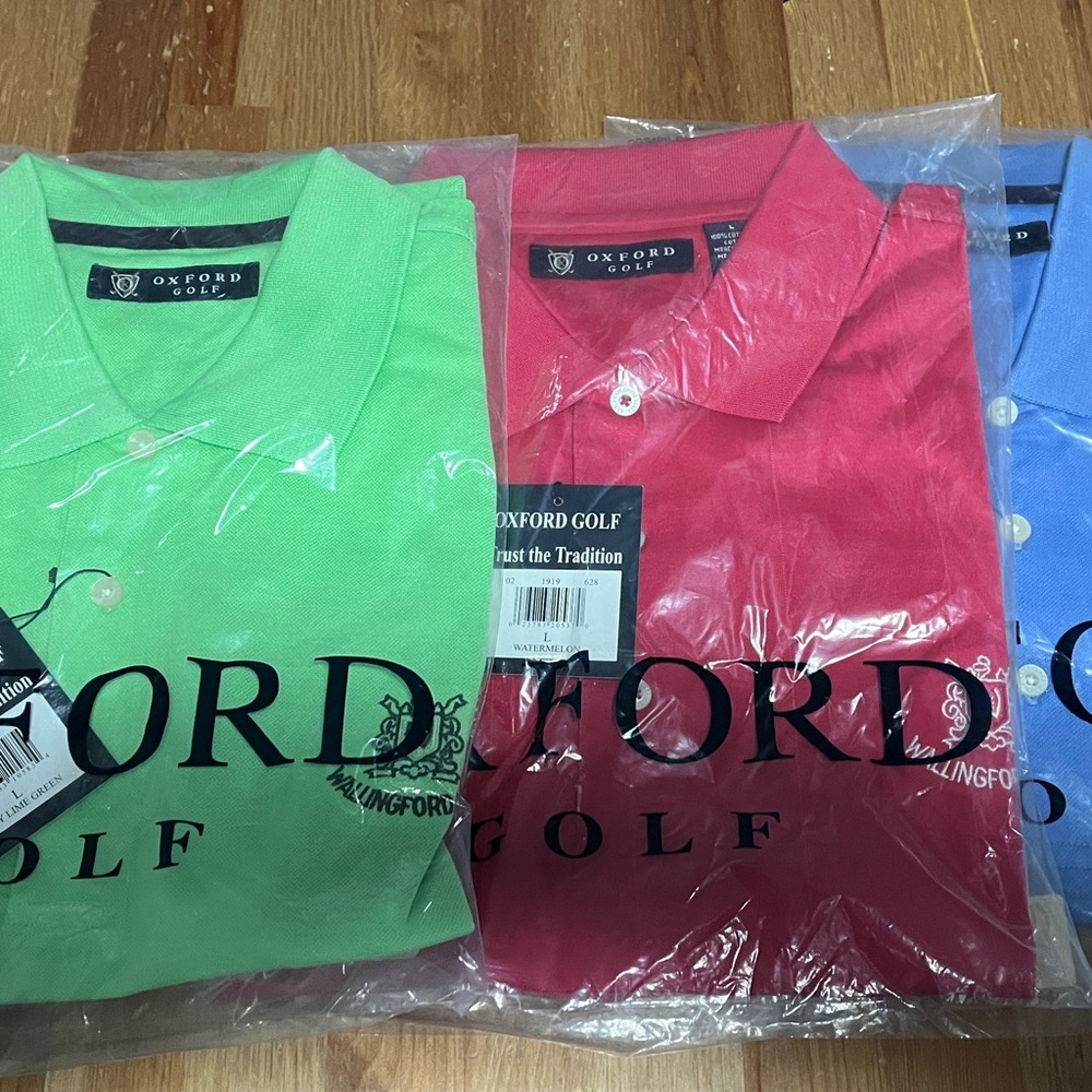 NWT Set of 3 Oxford Brand Men's 100% Cotton Knit Golf Shirts Size Large Logo